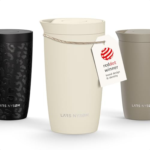 LARS NYSØM Termosmugg för Kaffe To Go 350 ml | Travel Mug med Isolering | Quick-Press Lock | Läckagesäker Termosmugg i Rostfritt Stål för Kaffe och Te (Almond Beige, 380ml)