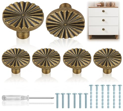 6 Piece Poignee de Meuble Cuisine, 30mm Bouton de Meuble(Couleur Laiton) | Minimaliste Meuble Rétro Meube pour Armoires, Penderies, Poignées de Meubles et de Quincaillerie