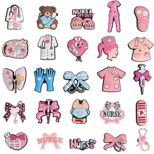 TLDBATICE 25 Stück Schuhanstecker, Anstecker Medizin Krankenschwester Nurse Zubehör für Schuhe, Schuh Charms Set Pins für Clogs Sandalen DIY Schuhanhänger Nurse Accessories Geschenke
