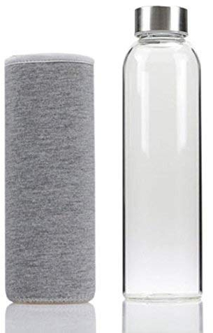 GMMH Trinkflasche aus Glas (550 ml, Grau) Sportflasche aus Borosilikatglas, to-go Glastrinkflasche Flasche, Wasserflasche Fahrradflasche Glasflasche Getränkeflasche und Deckel aus Edelstahl