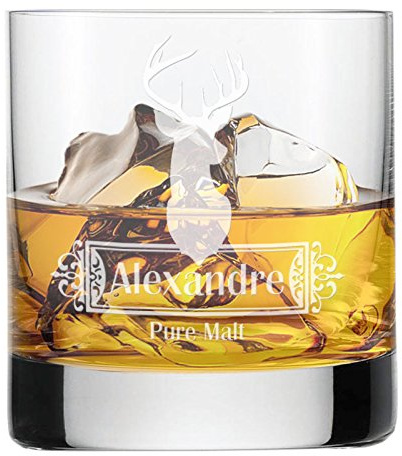 Amikado - Vaso de whisky grabado con un nombre - Modelo Ciervo - Dimensiones: Altura 9 cm x Diámetro 8 cm