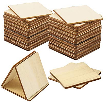VORCOOL Holzscheiben Baumscheiben Naturholzscheiben 50 Stücke 5x5 cm Quadrat Holz für Basteln Bemalen DIY Handwerk Untersetzer