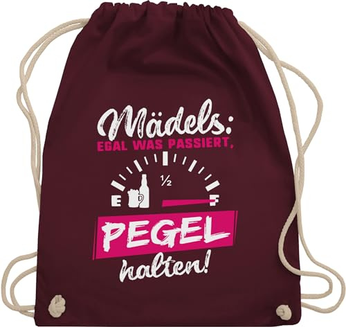 Turnbeutel Rucksack - JGA Junggesellenabschied Frauen - Mädels egal was passiert Pegel halten I Saufen I Alkohol I Party - Unisize - Bordeauxrot - festival beutel brauttaschen jungesselnabschied