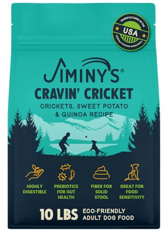 Jiminy's Cibo per cani ipoallergenico – Alto contenuto proteico, sostenibile, facile da digerire – Cravin' Cricket insetto Proteine al forno cibo per cani al forno, sacchetto da 4,5 kg