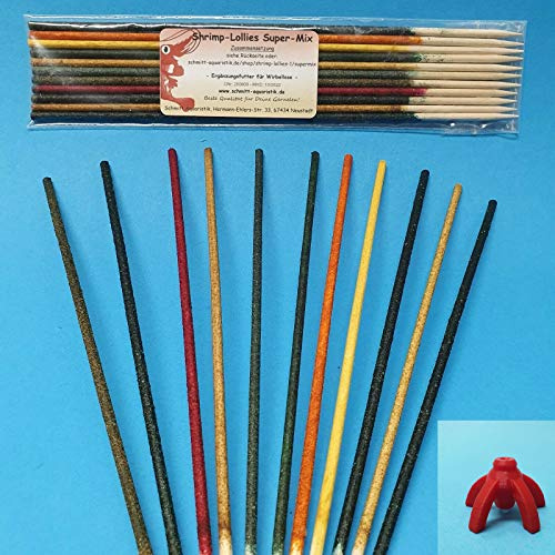 Schmitt Aquaristik Shrimp-Lollies Super-Mix (11x1 Lollie = 11 Stück) + Halter (Farbe wählbar!) (rot)