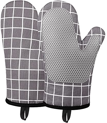Micacorn Ofenhandschuhe, Hitzebeständige Topfhandschuhe Silikon und Baumwolle, Silikon Anti-Rutsch Design, Geeignet für Kochen Backen Grillen(Grey)