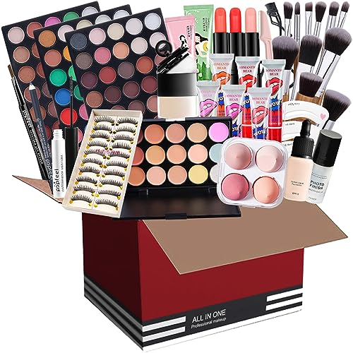 Professionelles Make-up Sets, MKNZOME 50St Schminke Set mit Schminktasche Schminkkoffer Gefüllt Frauen Makeup Paletten Kosmetik Lidschatten Lipgloss Geburtstags Weihnachten Geschenkset