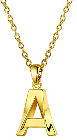 Bestyle Buchstaben Anhänger Gold Halskette Damen aus Edelstahl 18k vergoldet 45-50cm Ketten mit Schmuckkästchen