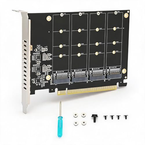 Adaptador M.2 NVMe a PCIe X16, 4 Puertos M.2 NVMe SSD a PCIE X16 Tarjeta Expansión Lector Convertidor Disco Duro Clave, Compatible con PCIE Split o Raid