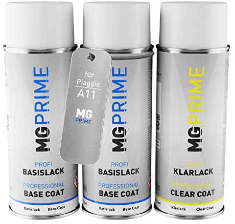 MG PRIME Autolack Sprühdosen Set für Piaggio A11 Arancio Mattone/Orange Impulsivo Grundlack Basislack Klarlack Spraydose 400ml
