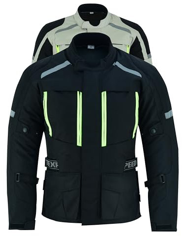 Texpeed Veste moto homme homologué avec armure protection - Hiver/été blouson motard imperméable étanche avec blindé CE (EN 1621-1) Noir - M