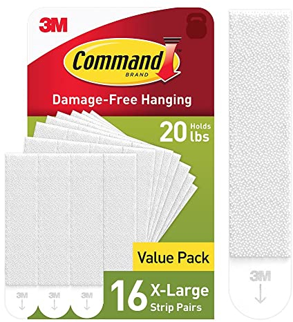 Command 9 kg XL-Bilder-Aufhängestreifen, 16 Paar weiße Streifen, strapazierfähig, beschädigungsfreier Bilderaufhänger