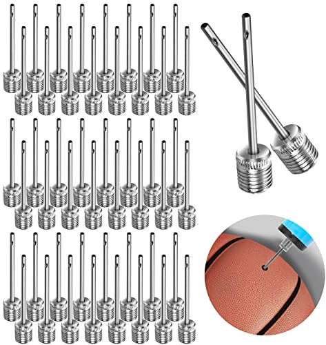 Cobee 50 Stück Ball Pumpen Nadel,Ballpumpen-Aufblasnadeln Dual-Port-Basketballpumpen-Nadeln Edelstahl-Pumpennadeln zum Aufblasen von Fußball, Basketball, Volleyball, Rugby, Fußball,Sportbällen