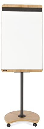 Rocada Natural, Flipchart, mit rollen, Ständer und stiftablage, Flipchart aus Holz, Trocken Abwischbar und Magnetisch, Whiteboard 67x99 cm, Höhe 200cm - Weiß