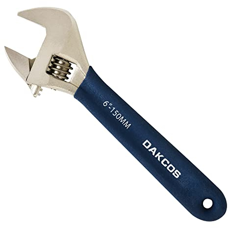 DAKCOS Rollgabelschlüssel verstellbarer Schraubenschlüssel Adjustable Wrench Einmaulschlüssel mit Gummigriff – Länge: 6/150 mm (max. 20mm Maulweite