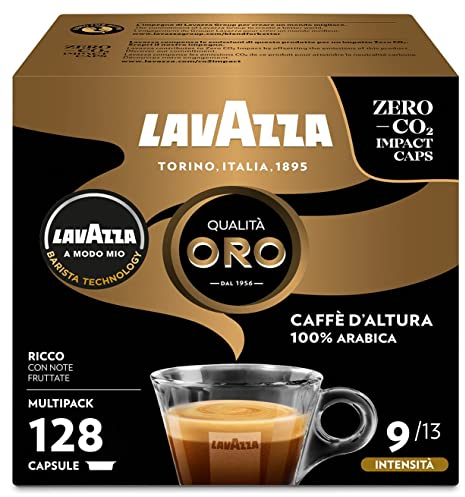 Lavazza, Capsule A Modo Mio Qualità Oro Caffè d'Altura, 128 Capsule Caffè, con Note di Frutta e Fiori, 100% Arabica, Intensità 9, Tostatura Media, Gusto Corposo e Aromatico, 8 Confezioni x 16 Capsule