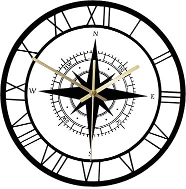 predolo Kompass Wanduhr, Nicht, Dekorative Wanduhren, 30 cm, Uhren für Kinderzimmer, Schlafzimmer, Wohnzimmer