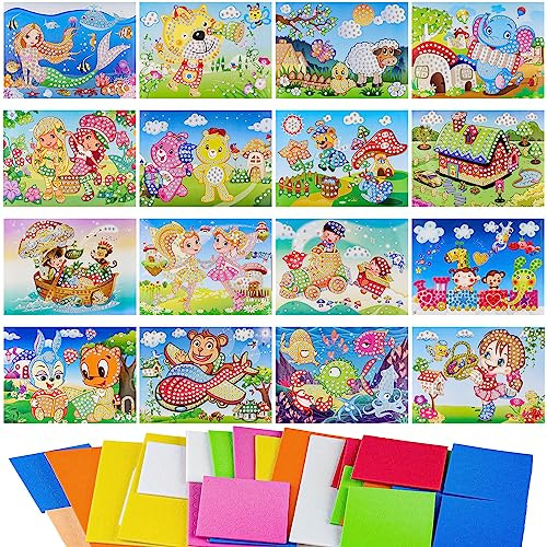 Fyihoxi 16 Stück Mosaik Steckspiel für Kinder Stickymosaik Bastelset Aufkleber Lernspielzeug für Malerei Handwerk Ausbildung