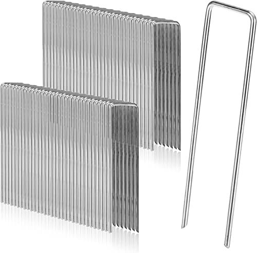 PIQIUQIU 50 Piezas Anclaje de Tierra antioxidante para vellón de malezas, Anclaje de Tierra antioxidante galvanizado Hecho de Alambre de Acero, 200 mm de Largo, 40 mm de Ancho, Ø 2.5mm