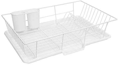 Sweet Home Collection Séchage et Rangement - Comprend Un Porte-Couverts et Un égouttoir - Optimise l'espace sur Le Plan de Travail - Métal et Plastique - Blanc