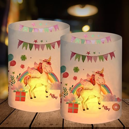 12 Windlicht Tischdeko Geburtstag Mädchen, Einhorn Geburtstagsdeko Mädchen, Einhorn Deko Kindergeburtstag Party, Geeignet für Teelichter oder Kerzen