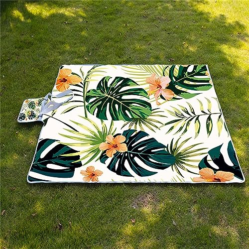 Picknickdecke Wasserdicht 200x300cm,Faltbare Tragbare Strandunterlage Picknickdecke,Ultraschall-Punktbügelprozess,Maschinenwaschbar Mehrzweck für Camping,Wandern,Park,Strand,Tropical Leaves Blumen