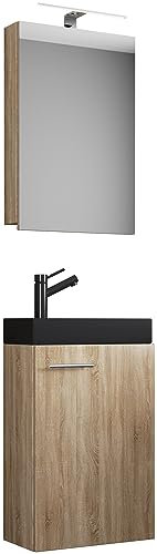 VCM 3-TLG Set | Waschplatz für Gäste WC | Gästebad Toilette | Waschtisch mit Spiegelschrank | Badmöbel Badezimmer Set – Slito SC-BL
