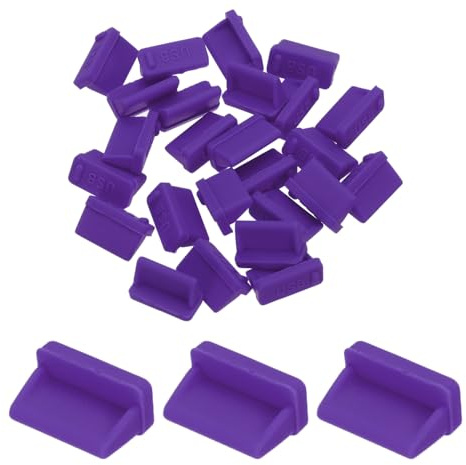 sourcing map 25pcs USB Type A Port Plugs Covers Caps Silicone Anti Dust Protector for USB Female End, Purple
