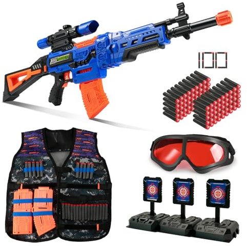 Bigpower Electric Kids Toy Sniper Rifle with Scope Tactical Vest Kit,4 in 1 Automatic Kids Sniper Rifle Toy Guns for Boys 8-12,Rifle Dart Guns Big Size,Toy Guns with Removable Magazines（2 Pcs
