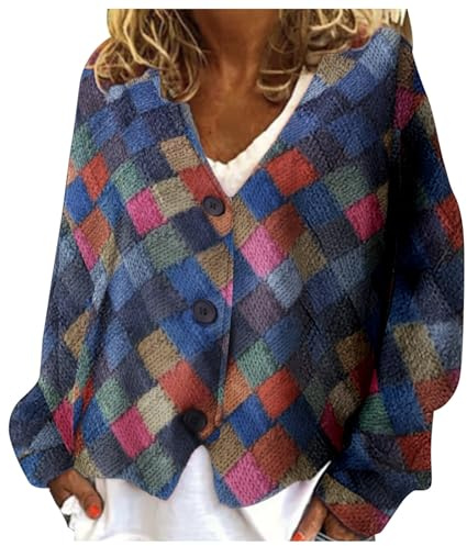 Cocila Hot Cardigan For Women Women'S Casual Fashion Single Breasted Plaid Printed Long Sleeved Cardigan Loose V Neck Jacket Extra Long Sweaters For Women Coronation Clothing Women
