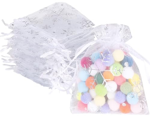 Carehabi Pochon Organza Cadeau Noël Lot de 100 sachets en organza Blanc 10 x 15 cm pochette cadeau en organza, pochette à bijoux, sachets de mariage, sachets de lavande, faveur de mariage