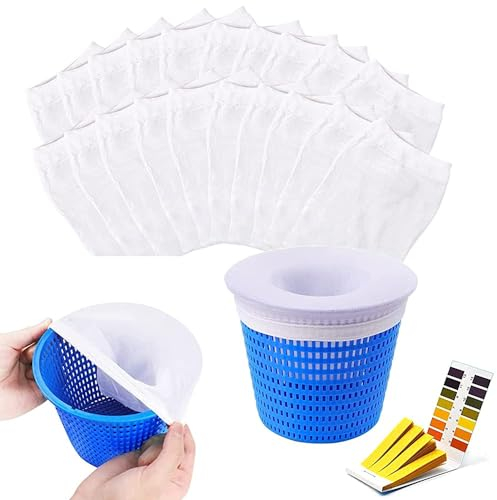 ZeYou 20Pcs Pool Skimmer Socks, Reusable Ultra Fine Mesh Pool Filter Saver Socks, Swimming Pool Skimmers Filter, Ultra Fine Mesh Socks for Skimmer Basket Clean Debris and Leaves