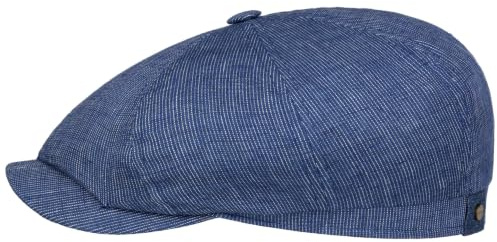 Stetson Hatteras Pandico Flatcap Zweifarbige Mütze 100% Leinen Nadelstreifen Herren Made in EU Frühjahr Sommer blau-weiß 59 cm