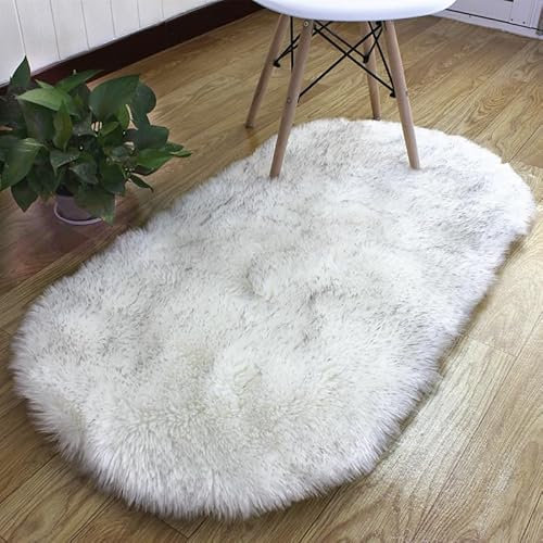 SMTCM Ovaler Kunstfell Teppich Bettvorleger Sofateppiche Plüschteppiche Fellimitat Weich Langflor Flauschiges Hochflorteppiche Geeignet für Schlafzimmer Wohnzimmer Kinderzimmer