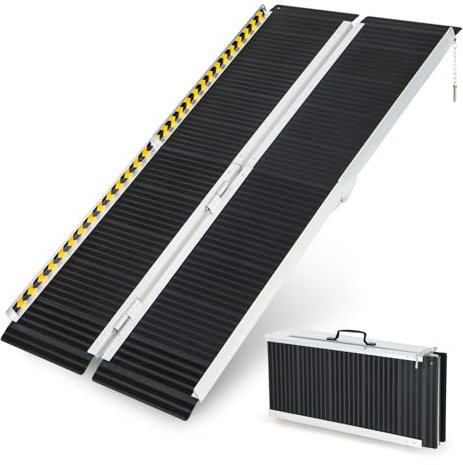 GYMAX Auffahrrampe 272kg Tragfähigkeit, Rollstuhlrampe x 2, Schwellenrampe tragbar & faltbar, Laderampe Alumium mit Rutschfester Oberfläche, aluminiumrampe für Rollstuhl & Gehhilfen (152,5 x 74 cm)