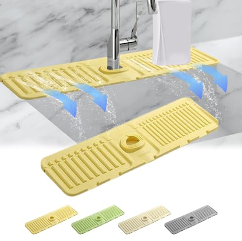 Kitchen Sink Splash Guard, Silicone Faucet Guard & Draining Mat, Foldable Faucets Sinking Protectors Pad Faucet Mats for Kitchen Sink Home Supplies (Yellow)