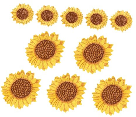 KONTONTY 10stücke Stoff Applikationen Mit Sonnenblumenmotiv Stickerei-Flicken Bügelflicken Für Kleidung Rucksack Scrapbook Zum Aufnähen Oder Aufbügeln