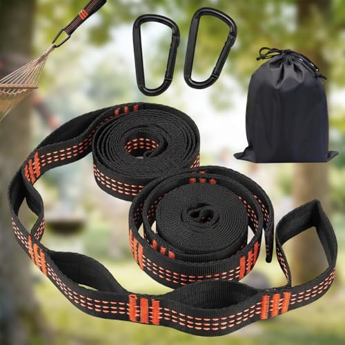 2er-Set Halterung Hängematte Befestigung 300kg - Schwerlast & Stabil | 2m Hängematten Aufhängung Geeignet für Hängematten - für Camping Hiking & Hinterhof - Orange