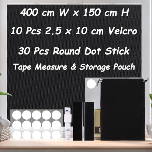100% Blackout Blind Stick On, 400W x 150H cm Temporary Blackout Blinds with Dot Stick, Velcro, Measure & Storage Bag, Black Out Curtains, No Drill Blinds for windows, Bedroom, Nursery, Loft