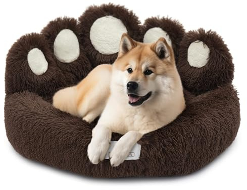 pfoten&nasen® Bärenpfote Hundebett & Katzenbett [Braun, XS-55cm] – Flauschiges Donut Katzenkörbchen Waschbar, Rund & Weich – Beruhigendes Kuschelbett für Kleine Hunde, Welpen & Katzen