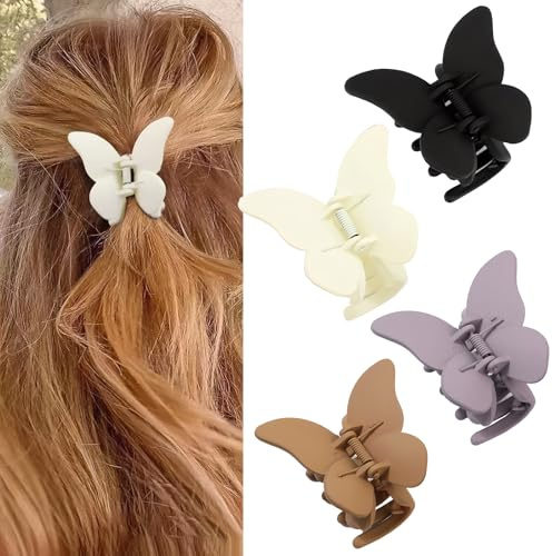 4 Piezas Pinzas para el Pelo de Mariposa, Horquillas de Moda con Mariposas, Pinzas para el Pelo Mate, Clip de Pelo Mediano Plástico para Mujer y Niña Leer Tener Citas y Trabajar