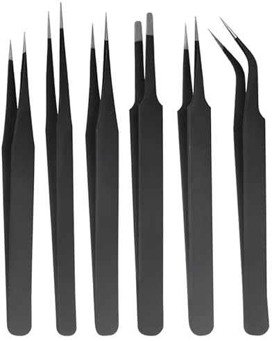 Juego de 6 pinzas, pinzas de perlas de acero inoxidable, juego de pinzas de precisión para hacer joyas, manualidades, reparaciones electrónicas, herramientas de manicura