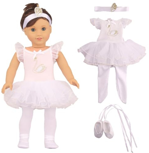 Codulu Puppenkleidung für 18 Zoll amerikanische Puppen-Zubehör für 43-46 cm Puppen Tanzkleider-3pcs/Set-Weiß