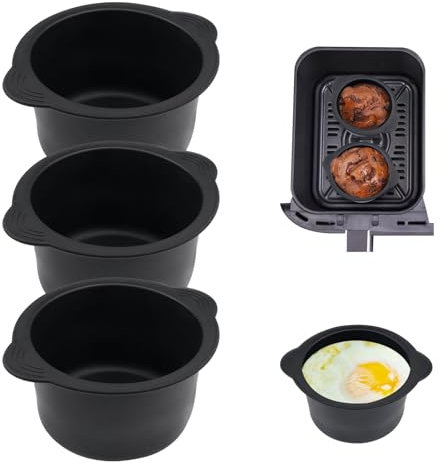 3 Piezas Molde Silicona Freidora de Aire, Moldes de Huevo para Freidora de Aire, molde para tartas al horno, Molde Magdalenas Silicona, accesorios reutilizables de grado alimenticio para cocinar