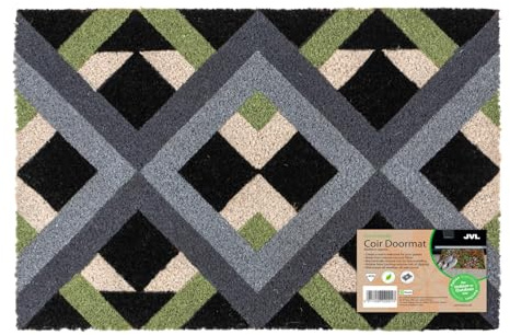 JVL Eco-Friendly Latex Backed Coir Entrance Doormat, 40x60cm - Geo