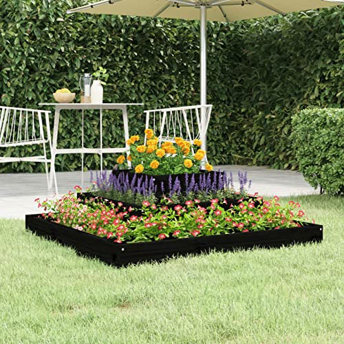Fasba Hochbeet Gartenbeet Pflanzbeet Frühbeet Pflanzkübel Pflanzkasten Blumenkübel Gemüsebeet Blumenkasten Schwarz 80x80x27 cm Massivholz Kiefer