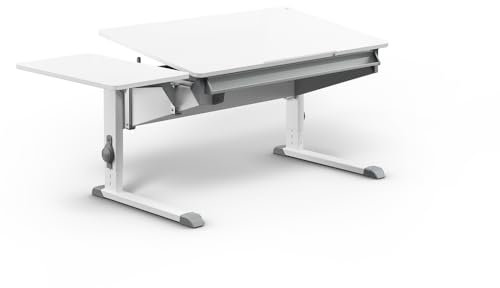 Moll Bandit mit Side Top | Kinderschreibtisch höhenverstellbar | mitwachsend, ergonomisch & neigbar für aufrechtes Sitzen | ideal für Schulkinder | Schreibtisch weiß | Made in Germany