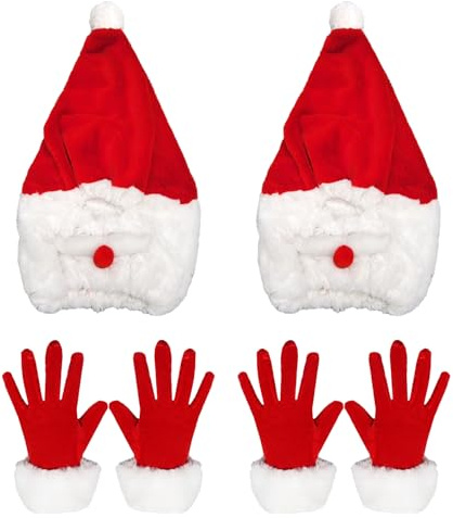 XNFUOE 4pcs Christmas Motorcycle Helmet Cover with Gloves Santa Claus Fluffy Protection Hat Christmas Gloves for Outdoor Riding