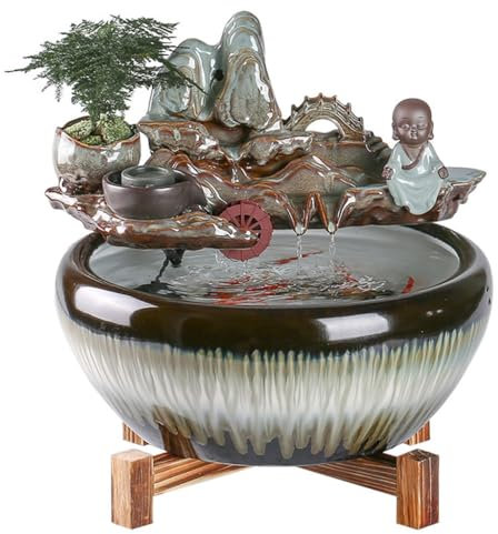 Decoraciones De La Casa Fuente de Agua circulante de cerámica de Estilo Chino for pecera, Adorno for Sala de Estar, Oficina, Fuente de Escritorio con rocalla Fuente De Escritorio