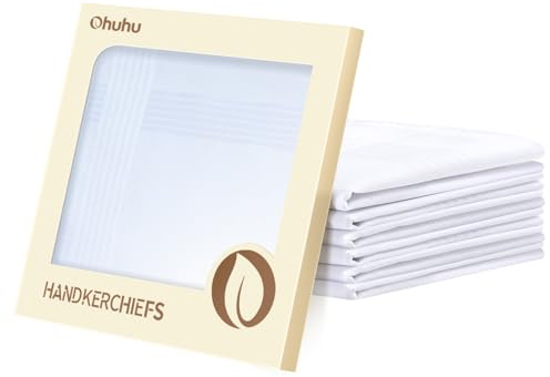 Ohuhu Stofftaschentücher Herren, Taschentücher Stoff 100% Baumwolle, Maschinenwaschbar Weißes Herrentaschentücher, Taschentücher Herren Geschenk, 40 cm x 40 cm